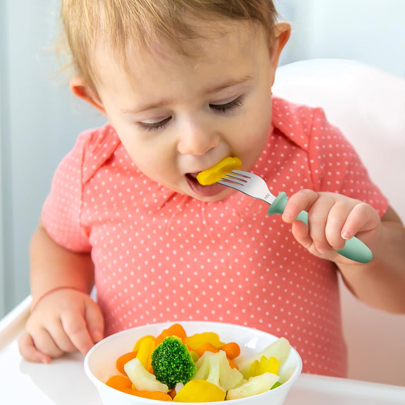 Toddler Utensils Set, 6-Piece Kids Fork and Spoon Set | 18/8 Stainless steel with plastic handles, rounded edges, toddler-size, dishwasher safe