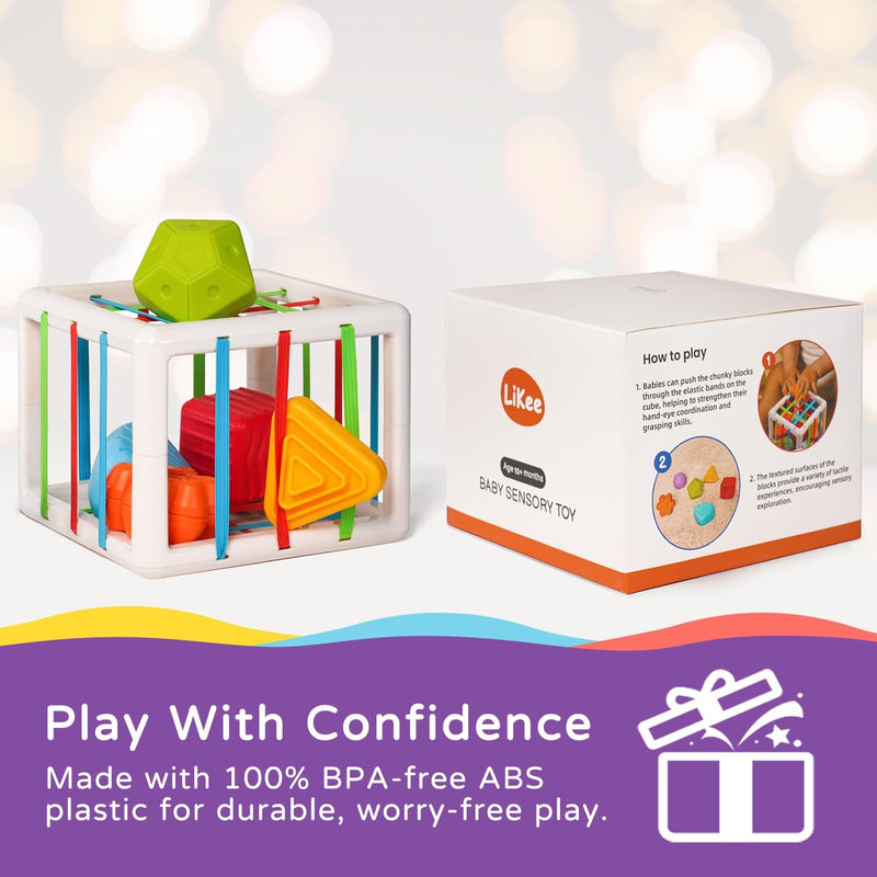 LiKee Montessori shape sorter toys for 1 year old, 6pcs multi sensory shapes, 12+ months developmental learning