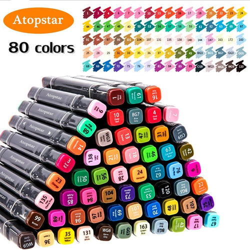 ATOPSTAR 80 Colors Alcohol Markers Pens Artist Drawing Art for Kids Dual Tip Adult Coloring Painting Supplies Perfect Boys Girls Students Adult(80 Black Shell)