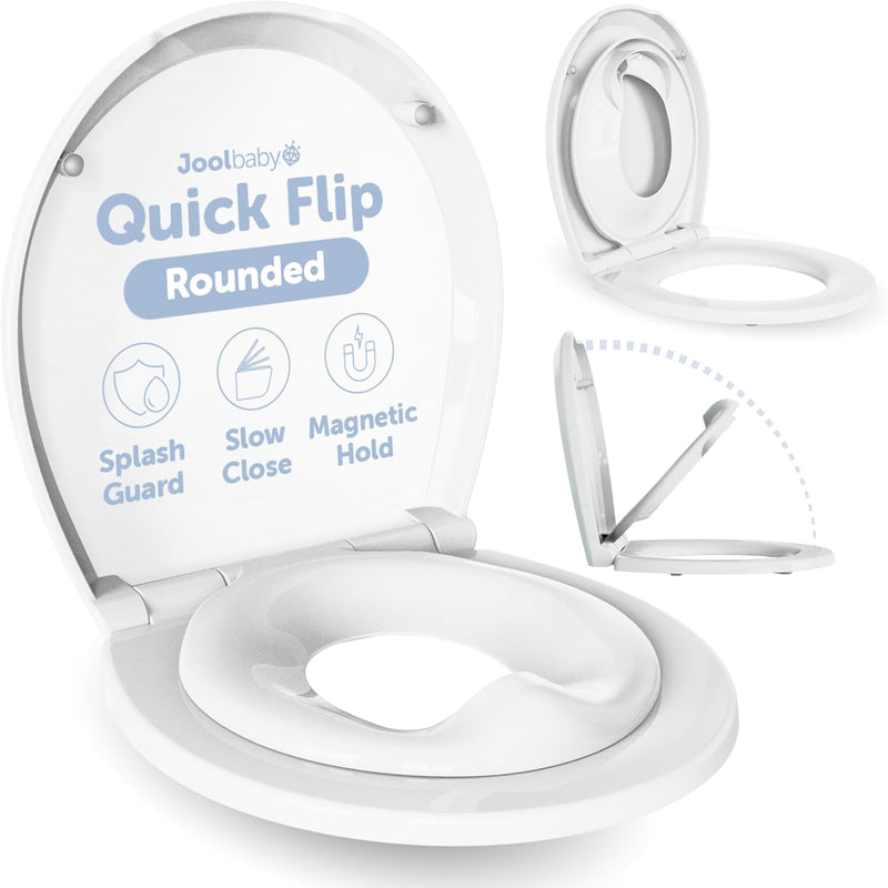 Jool Baby Quick Flip Toilet Seat with Built-in Potty & Splash Guard for Toddler Training, Slow Close (Elongated)