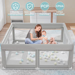 Hiaksedt Baby Playpen 50x50 Inch, Play Pens for Babies and Toddlers | Baby Fence for Indoor & Outdoor, Sturdy Safety Play Yard with Soft Breathable Mesh, Anti-Fall, Grey