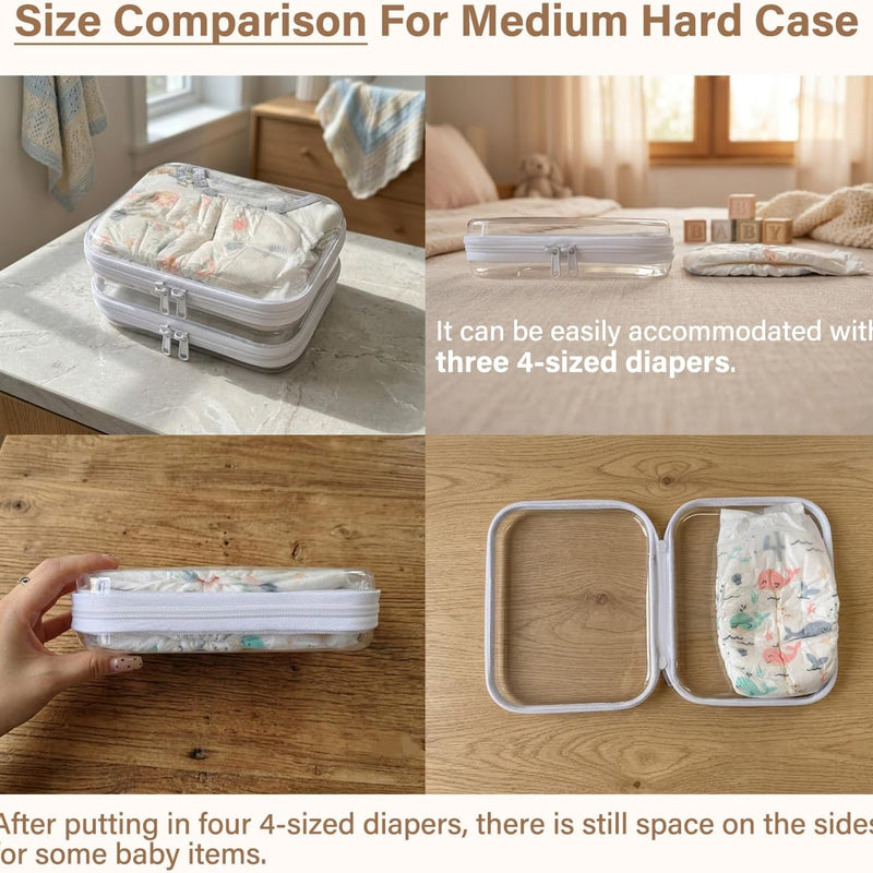 3-Pack Medium Clear Hard Shell Zipper Pouches, Clear Zipper Bags, Hard Case Pouches for Purse & Diaper Bag Organizer, and Travel Essentials (3M)