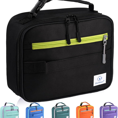 Genteen Lunch Box Kids, Insulated Lunch Bag Kids Boys Girls Back to School, Soft Lunch Box for Men Reusable Lunchbox for Office,Outdoor,School (Black)