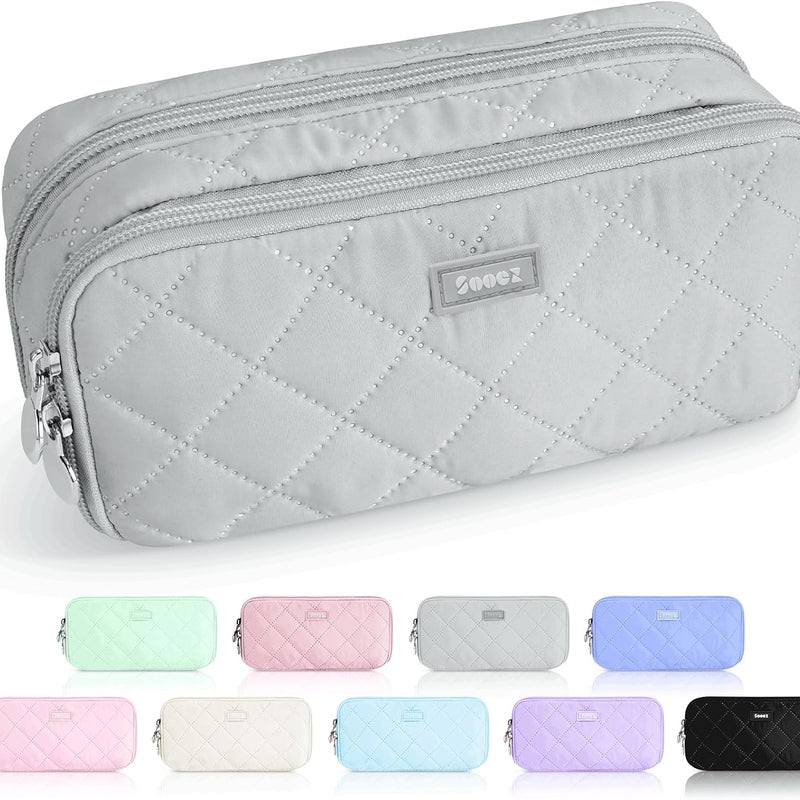 Sooez Cute Pencil Case, Aesthetic Pen Pencil Pouch, Extra Large Pencil Bag with Zipper, Special Pencil Holder Stationery Bag Marker Organizer, School Essentials Supplies for Girls Adult Teen, Beige