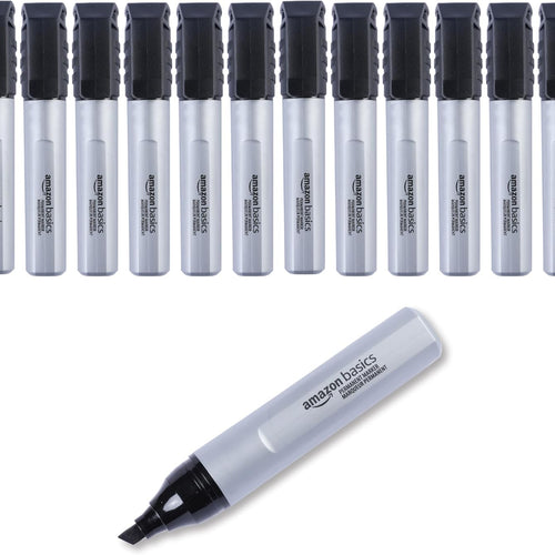 Amazon Basics Large Chisel Tip Permanent Markers, Quick Drying, Fade Resistant, Black, 12-Pack