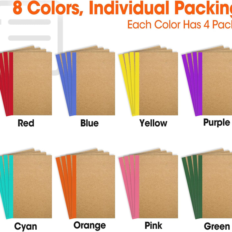32 Pack Composition Notebooks Bulk, A5 Kraft Cover Lined Journaling Notebooks, 8.3”x 5.5” Travel Notebook for School Office Students Artists, 8 Colors 60 Pages