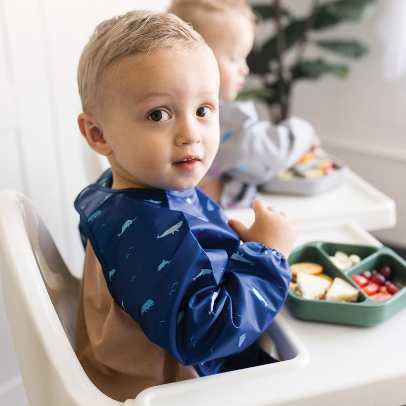 Tiny Twinkle Long Sleeve Bib for Babies & Toddlers | Waterproof Smock Bib for Eating | Machine Washable & Mess-Proof Feeding Essentials | Newborn Shower Gift (Ocean Life, 6–24M)