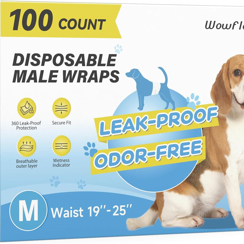 Wowflash 100 Count Dog Belly Bands for Male Dogs, Male Dog Diapers Disposable, Leakproof Dog Wraps with Wetness Indicator, Breathable Quick-Dry, Secure Fit for Doggy Puppy Training, X-Small