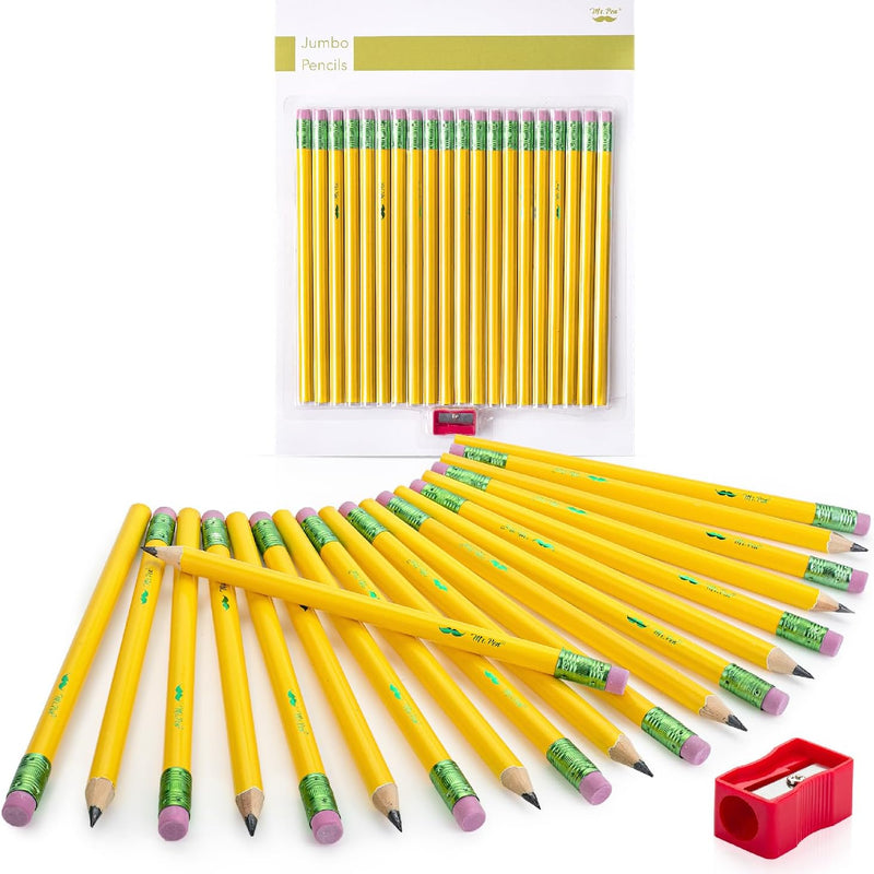 Mr. Pen- Jumbo Pencils, 10 Pack with 1 Sharpener, Yellow Barrels | Smooth Black 2 HB Graphite Cores, Large Preschool Pencils, Smooth Writing Lead for Kindergarten, Kids and School Supplies
