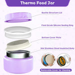 Aimsnk Lunch Box Kids, Bento Lunch Box for Kids with Thermo 8oz Food Jar, Leak Proof Hot Lunch Containers with 4 Compartment, Bento Box for Kid Toddler Insulated Lunch Bags for School (Purple)