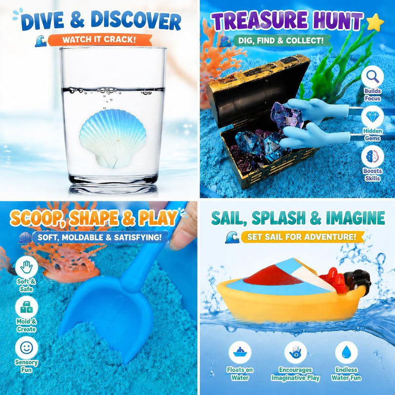 AGENTLAN Ocean Sensory Bin with Sensory Sand, Ocean Toys for Kids | Sand Kit with sea animals, Sea sand box sensory kit, Gift for toddlers ages 3+