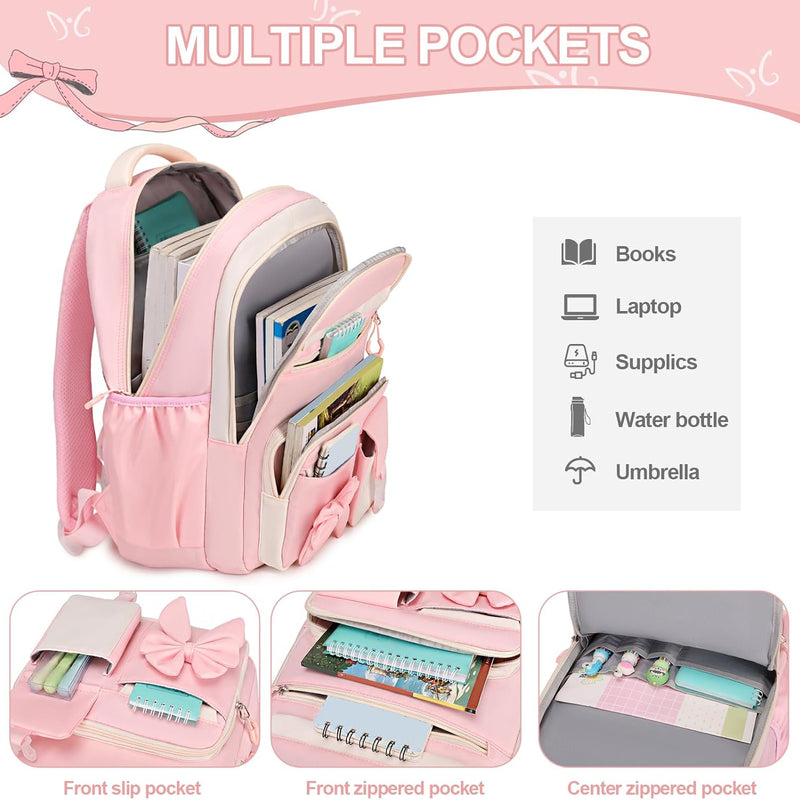 DIGOBAY Backpack for Girls, 3PCS Girls Backpack for School with Lunch Bag Pencil Case, Cute Kids Teens Bookbag for Kindergarten Elementary Preschool Middle School (Pink)