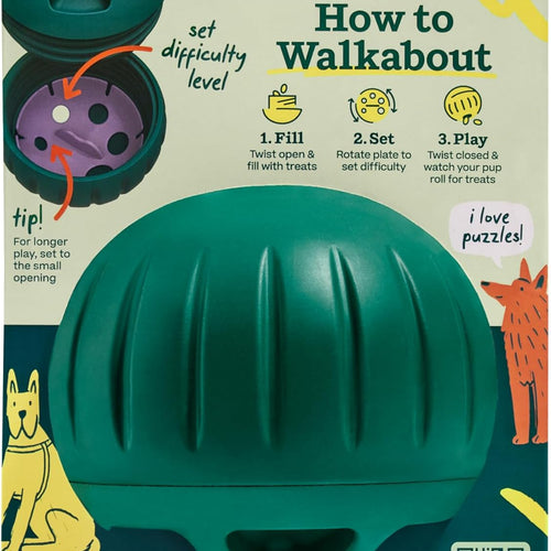 WOOF Walkabout - Enrichment Dog Toys Puzzle and Treat Dispenser - Adjustable Difficulty for Kibble and Treats - Durable Rubber - Easy to Clean - Small