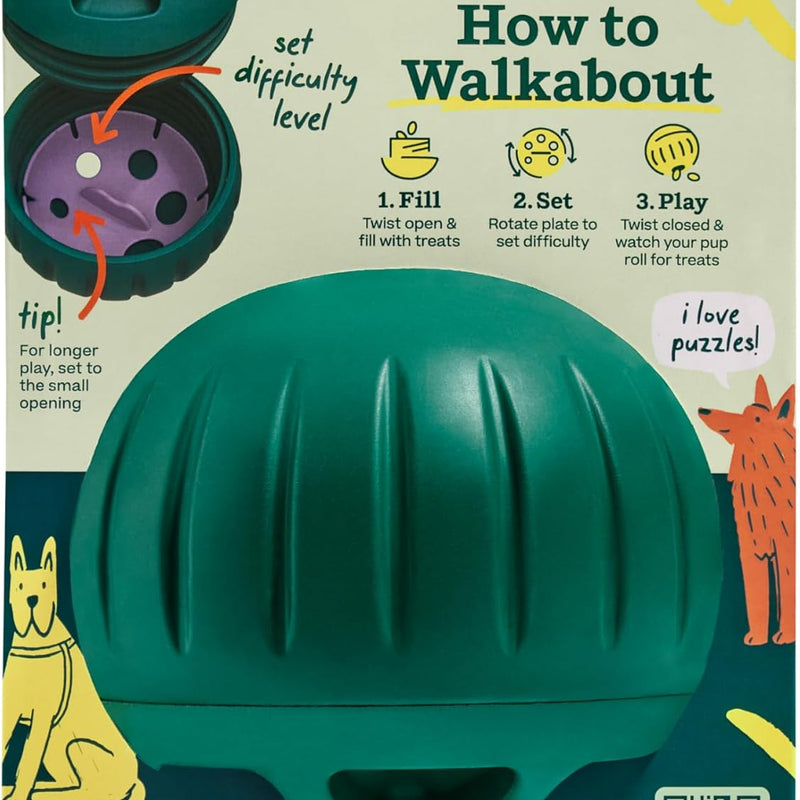 WOOF Walkabout - Enrichment Dog Toys Puzzle and Treat Dispenser - Adjustable Difficulty for Kibble and Treats - Durable Rubber - Easy to Clean - Small