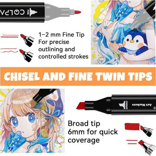 colpart 120 Colors Alcohol Markers Set Dual Tip Art Markers for Kids Marker Pens with Pen Holder and Case for Adult Painting Supplies Perfect for Painting, Coloring Book, Sketching and Drawing