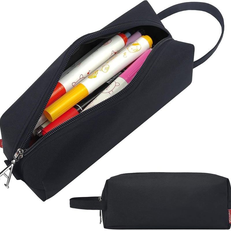 Fmeida Pencil Case Pouch - Water Resistant Pencil Pouch Portable Pencil Bag Simple Office Stationery Pouch with Handle Back to School Supplies - Black