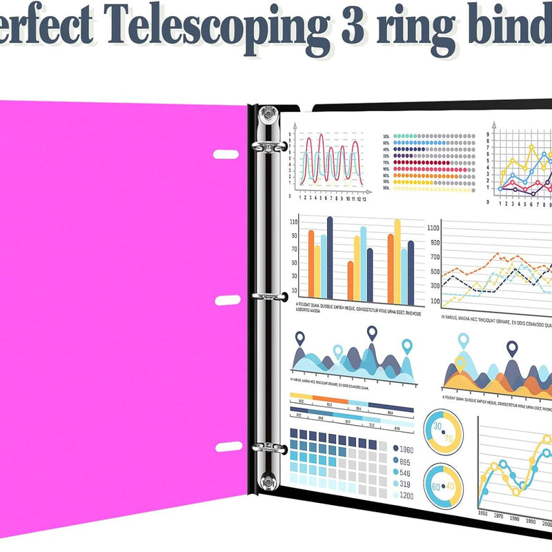 INFUN Telescoping 3 Ring Binder - 4PCS, Portable Plastic 3 Ring Binder with Telescoping Spine, Binders with Foldable Front Cover Holds 8.5"x11" Paper for School, Office, Homes