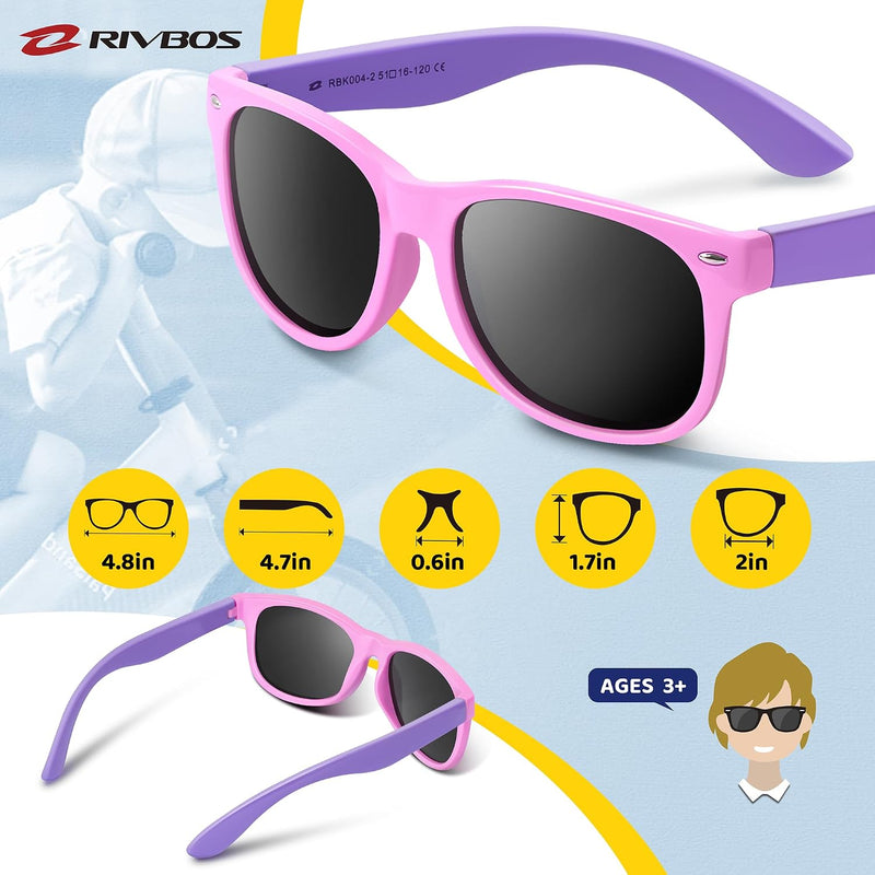 RIVBOS Kids Sunglasses Polarized UV400 TPE with Strap for Boys Girls RBK004 | Flexible rubber frame with UV protection and secure strap for boys, girls, beach, travel and play