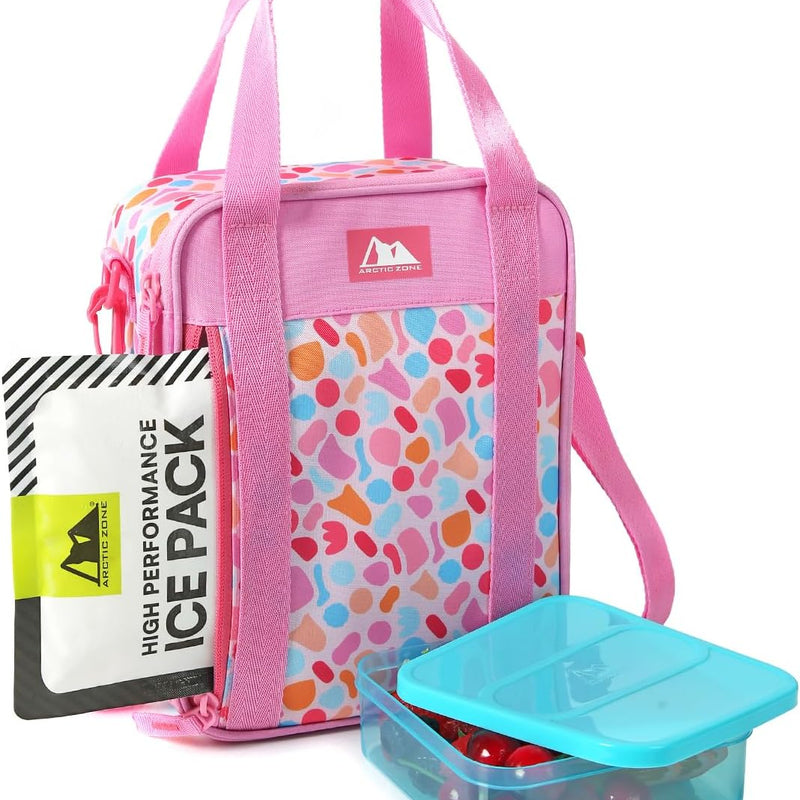 Arctic Zone Kids Lunch Box Combo with Gel Ice Pack and Sandwich Container, 2 Compartment Insulated Bucket for Travel Lunch, Unicorn Princess