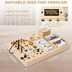 joyreal wooden montessori toys for toddlers sensory activity board with led lights music box locks