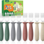 8 Pcs Toddler Forks Set Baby Forks with Silicone Handle | Kids Utensils Anti-Choke Design for Children's Safe Self-Feeding, Food-Grade Stainless Steel, Dishwasher Safe, BPA-Free