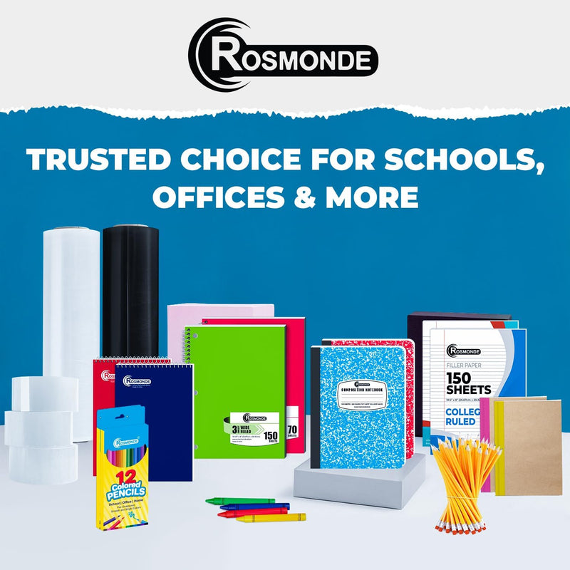Rosmonde College Ruled Composition Notebooks 5 Pack, 200 Pages (100 Sheets), 9-3/4" x 7-1/2", White & Black Marble Composition Book, Hard Cover, Sturdy Sewn Binding, School, College & Office Supplies