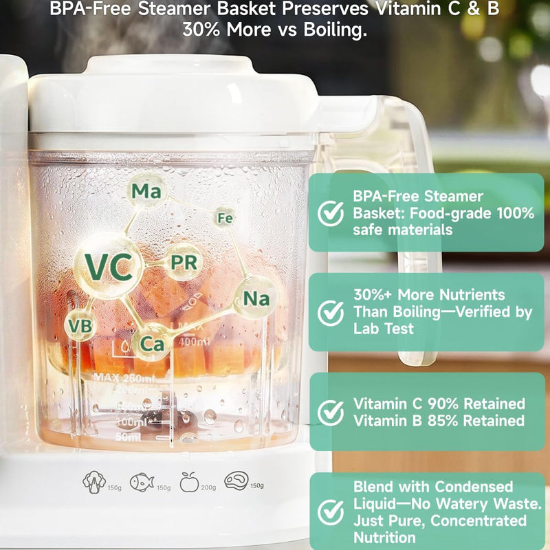 Baby Food Maker with Large Steam Basket Onestep Baby Food Processor Steamer with Steam & Grinding, Auto Cooking Self-Cleaning & Sterili-zing, BPA-Free for Healthy Homemade Baby Food
