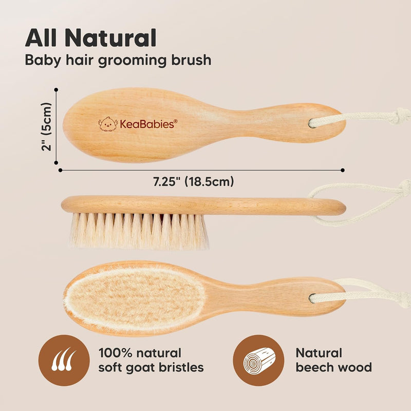 Wooden Baby Hair Brush for Toddler, Infant Cradle Cap (Walnut, Regular) | Soft Goat Bristles Brush for Newborn Girl, Boy Hair, Scalp, Styling, Gentle Grooming, Baby Comb, Baby Bath Essentials