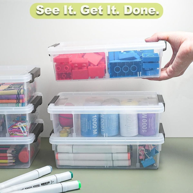6 Pack Extra Large Pencil Box with Removable Divider, Thickened Pencil Case Bulk, Clear Crayon Marker Organizer Stackable Plastic Small Storage Containers for Pen Craft School Supplies(Grey)