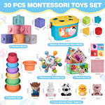 6 In 1 Baby Toys, 6-12 months Baby Toys, Montessori Toddler Gifts Toddlers | 0-6 12-18 Montessori Toddler Toys,Farm Animals Playset & Teething & Stacking Building Block Cup & Tissue Box & Sensory Bin