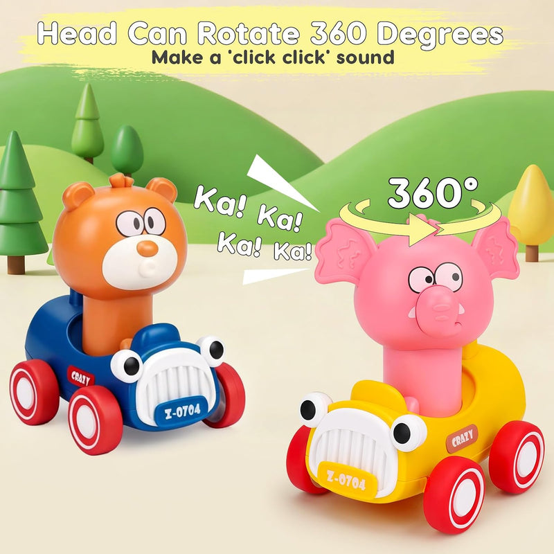 AugToy Press to Go Cars Toys for Baby Infant Toddlers Toys | Animal Racing Cars Toys, Push Go Cars Toys for Baby Boys Girls Easter Christmas Birthday Gifts