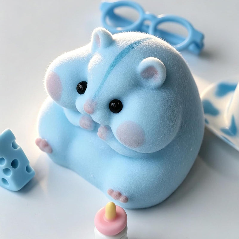 Handmade Taba Squishy Hamster Toy, Cute Squishy Hamster Fidget Toy, Realistic Hamster Toy, Soft Silicone Mochi Furry Toy, Stress Relief Gift for Adults & Kids, Sensory Anxiety Plushie (Blue)