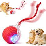 Smart Interactive Automatic Electric Rolling Moving Rechargeable Motion Activated Self Play Electronic Stimulation Chase Teaser Ball Toy with Rope for Indoor Bored Adult Cat and Dog Not Chewing, Pink