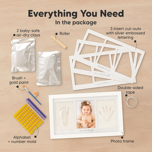 KeaBabies Baby Hand and Footprint Kit, Clay Keepsake Frame (Alpine White) | Quick Dry Handprint and Footprints, Newborn Nursery Picture Frame, Personalized New Mom Gifts for Baby First Christmas Shower