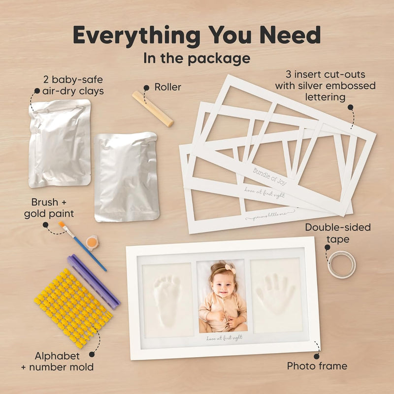 KeaBabies Baby Hand and Footprint Kit, Clay Keepsake Frame (Alpine White) | Quick Dry Handprint and Footprints, Newborn Nursery Picture Frame, Personalized New Mom Gifts for Baby First Christmas Shower