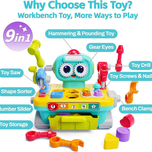 iPlay, iLearn Toddler Musical Workbench Toy, 1 Year Boy Gift, Baby Tool Set | Infant Shape Sorter Activity, Kid Pounding Game, Toddler Learning Toy, 1st Birthday Gift 12 18 24 Month Girl Age One 1 2 3 Yr