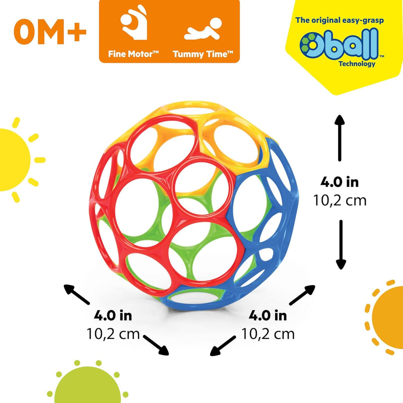 Bright Starts Oball Classic Ball - BPA-Free Infant Toy in Vibrant Colors, 4-Inch