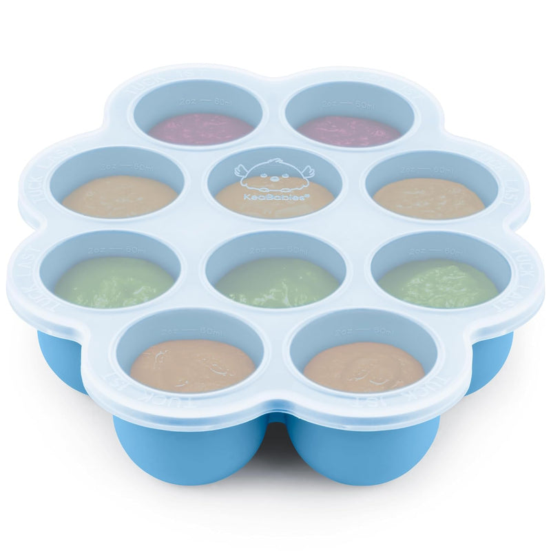 KeaBabies Silicone Food Freezer Trays with Lid, 2oz x 10 Pods (Chai Latte) | Baby Food Storage Containers, Easy Puree Meal Prep, Breast Milk Silicone Freezer Molds, Dishwasher, Microwave Safe, BPA-Free
