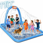 Splash Pad for Kids & Dogs, Large Sprinkler Pad Water Toys with Basketball Hoop, Thickened Non-Slip Splash Mat, Foldable Play Pool & Outdoor Summer Toys Ages 4-12 (102" Splash Pad)
