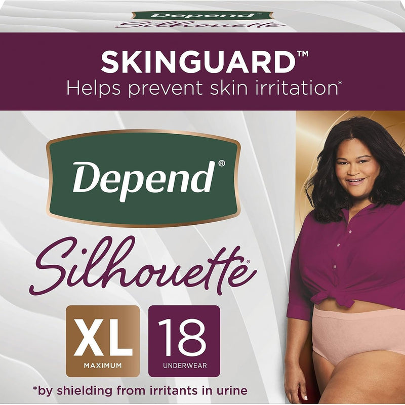 Depend Silhouette Adult Diapers, Incontinence & Postpartum Bladder Leak Underwear for Women, Maximum Absorbency, Large, Pink, 52 Count (2 Packs of 26), Packaging May Vary