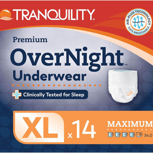 Tranquility Overnight Absorbent Underwear, XL, Maximum, 66 in, 14 ct | All-Night Sleep, Breathable Comfort, Adult Diapers