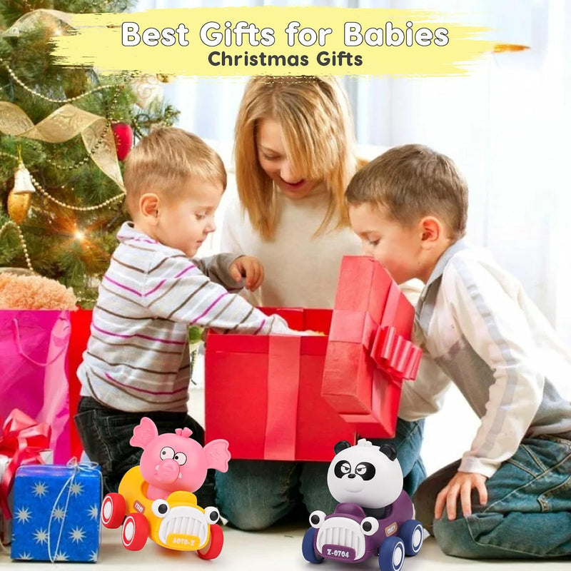 AugToy Press to Go Cars Toys for Baby Infant Toddlers Toys | Animal Racing Cars Toys, Push Go Cars Toys for Baby Boys Girls Easter Christmas Birthday Gifts