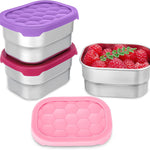Gencywe® 3 Pack Stainless Steel Snack Containers for Kids, 8 oz Easy Open Leak Proof Small Toddler Snack Containers with Silicone Lids, Stackable Metal Lunch Box for Daycare and School (Blue)