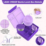 Aimsnk Lunch Box Kids, Bento Lunch Box for Kids with Thermo 8oz Food Jar, Leak Proof Hot Lunch Containers with 4 Compartment, Bento Box for Kid Toddler Insulated Lunch Bags for School (Purple)