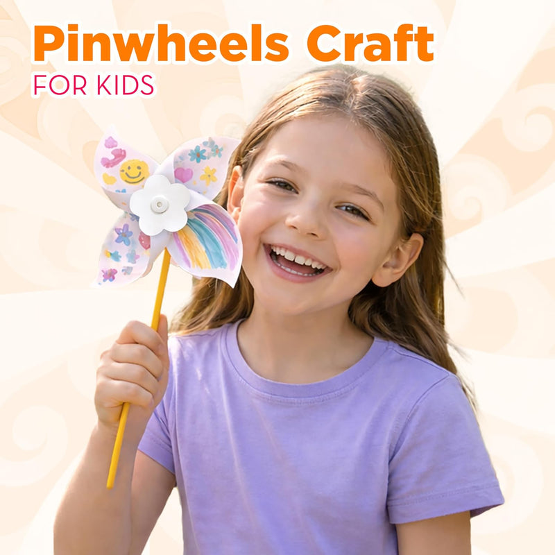 4E's Novelty 24 Pack DIY Pinwheels Craft for Kids, Bulk Summer Pinwheel Craft Kit, Color Your Own Paper Windmill Patriotic Pinwheels for Kids Bulk 4th ofJuly Craft for Kids Art Games