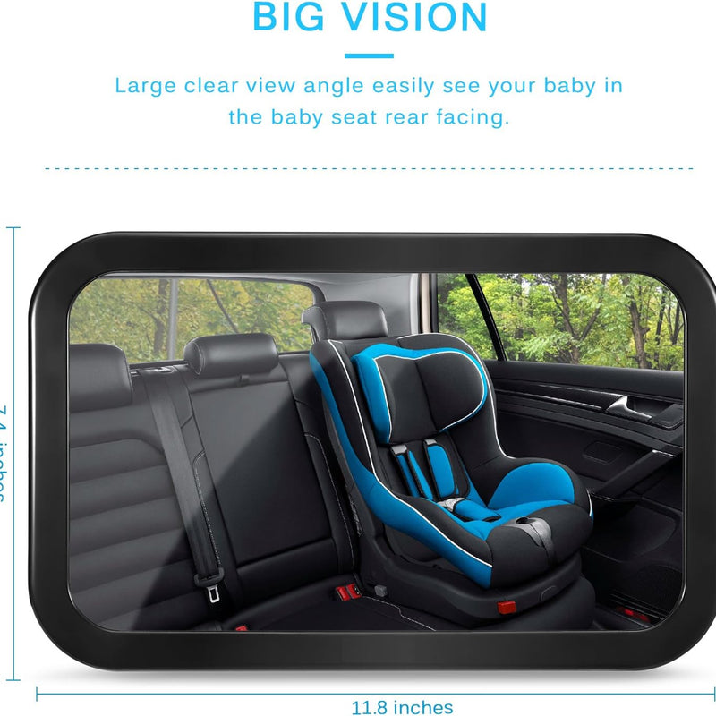 Baby Car Mirror, DARVIQS Car Seat Mirror, Safely Monitor Infant Child in Rear Facing Cars Seat, Wide View Shatterproof Adjustable Acrylic 360°for Backseat, Crash Tested and Certified for Safety