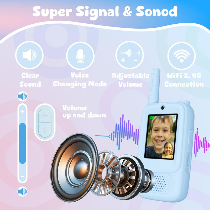 Video Walkie Talkies for Kids: Rechargeable 2-Pack with Real-Time Video, Voice Effects, and Secure Connection