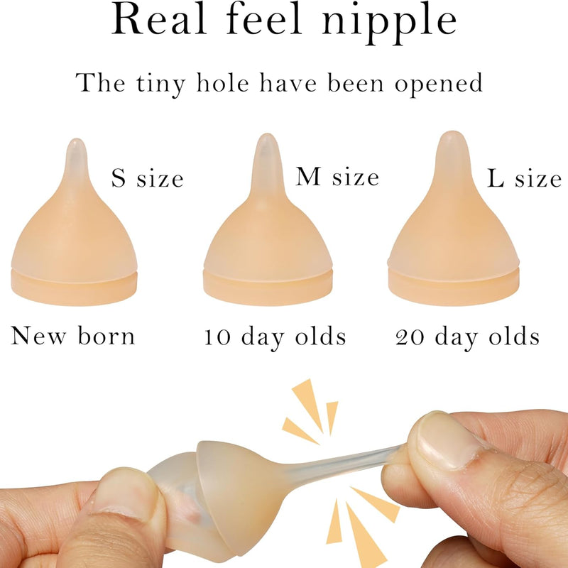 Doggiema Kittens Feeder Bottle,Silicone Feeding Nipple and Syringes | Angled Bottle suitable for kitten feeding,Bottle ventilation system,Three types of nipple can cover kitten's different ages