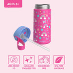 Bentgo Kids Stainless Steel Water Bottle, Leak-Proof, 14 oz, Bite & Sip | Vacuum Insulated, 18/8 Stainless Steel, 12-Hour Cold, Dishwasher Safe, BPA-Free (Rainbows & Butterflies)
