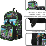 BIOWORLD Unisex Minecraft Adventure Mode 5-Piece Backpack set (Little Kid/Big Kid), Green, One size